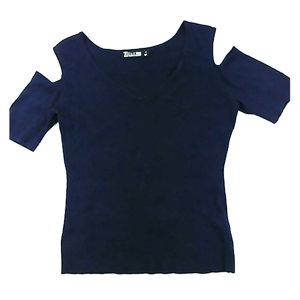 New York & Company Navy Cold Shoulder Top M
